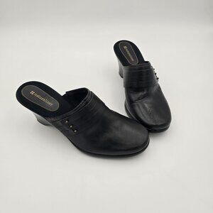 Naturalizer Black Leather Wedge Heel Clogs Size 9.5M Womens Shoes